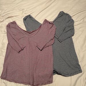 SO Pink Ribbed 3/4 Sleeve Relaxed Blouse